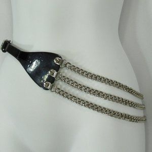G by Guess Belt Black Silver Triple Chain Small 37" Inches Long x .5-2.25" Inch